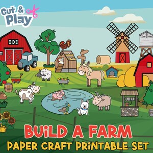 Build a Farm Paper Crafts, Play Farm, Farm Diorama, Farm Play Set, Farm Coloring Pages, Pretend Play, Farm Animal Coloring Page,