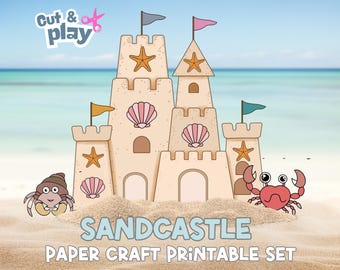Sandcastle Craft Activity: Summer Coloring Pages, Cut and Paste (PDF Download)