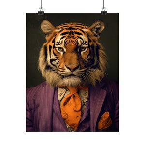 Tiger in suit, animal art, sports art, Clemson, Football, SC, orange, purple, wall art, sports art, sports decor, contemporary art