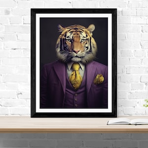 Tiger in Suit, Animal Art, Wall Art, Sports Art, Fan Art, Sports Decor, Home Decor, LSU, Football, Sports Decor, Fan Gift, LSU Print Art, LA