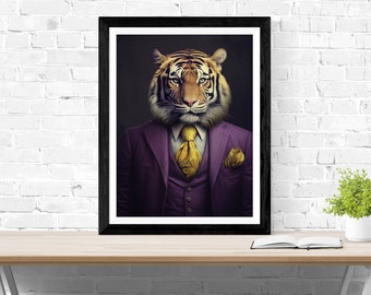 Tiger in Suit, Animal Art, Wall Art, Sports Art, Fan Art, Sports Decor, Home Decor, LSU, Football, Sports Decor, Fan Gift, LSU Print Art, LA