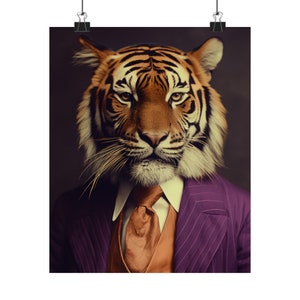 Tiger in suit, Animal Art, Purple, Orange, Home Decor, Fan Art, Wall Art, Clemson, Football, Sports Art, Animal Art