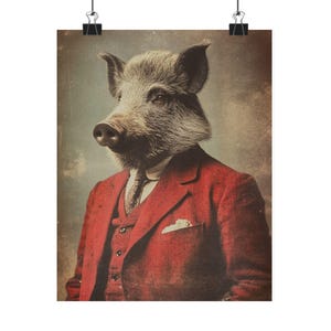Impresión artística de Razorback con traje rojo: decoración de dormitorio de mascota de Arkansas