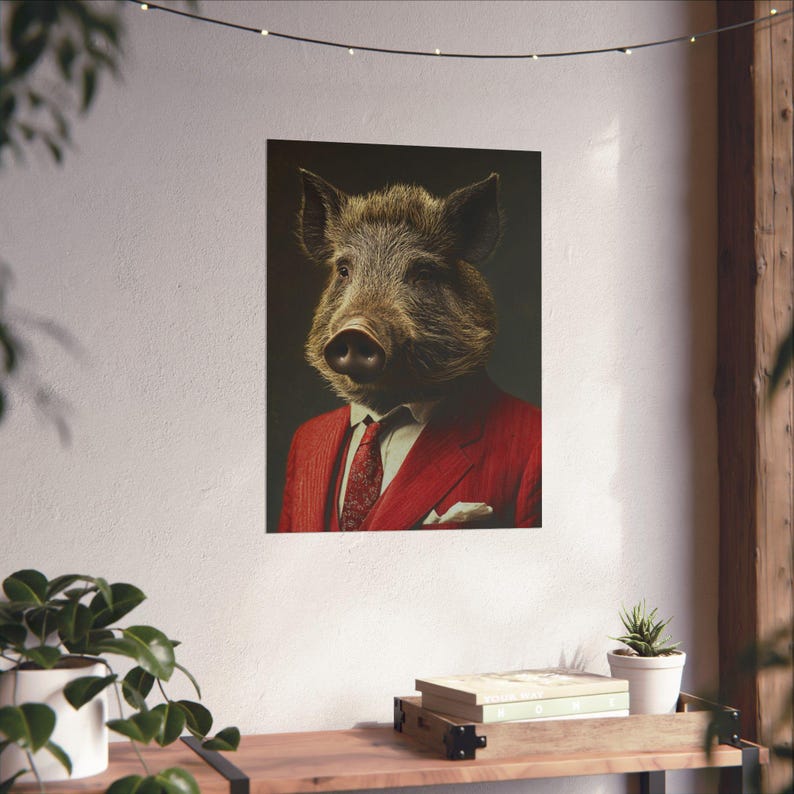 Razorback in Suit Art Print: Arkansas Mascot Poster - Etsy