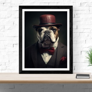 Bulldog en traje vintage, arte animal, fan art, arte de la pared, decoración del hogar, bulldogs, Georgia, fútbol, arte deportivo, decoración deportiva, fútbol, arte UGA
