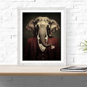 Elephant in a Suit, Animal Art, Wall Art, Sports Decor, Fan Art, Crimson Tide, Alabama Art, Roll Tide, Mascot Print, Home Decor, Vintage Art