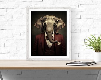 Elephant in Suit Art Print: Crimson Tide Sports Decor