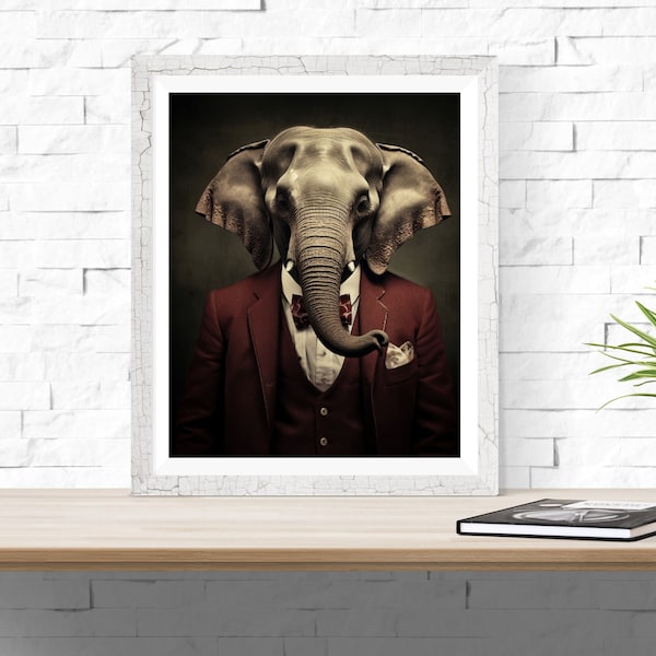 Elephant in Suit Art Print: Crimson Tide Sports Decor