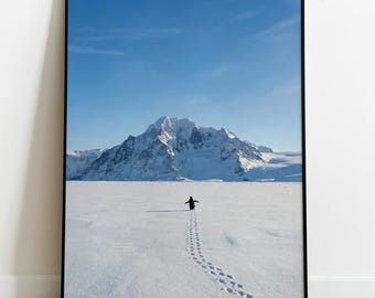 Arte mural motivacional de pingüinos: impresión de animal corriendo, póster minimalista de pingüino para decoración de oficina