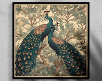 Peacock Wall Art | botanical Poster | William Morris Art Decor - Poster