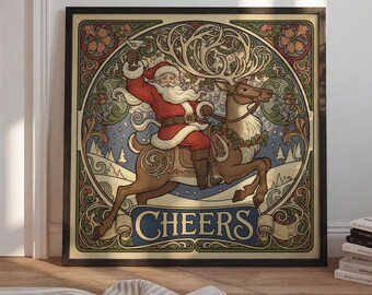 Retro Santa Martini Art Print | Vintage Christmas Bar Cart Poster