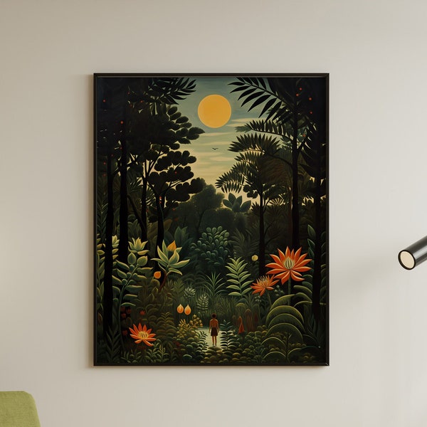 Boy in the Forest - Henri Rousseau Style Poster | Jungle Vintage Poster, Rousseau Forest Art