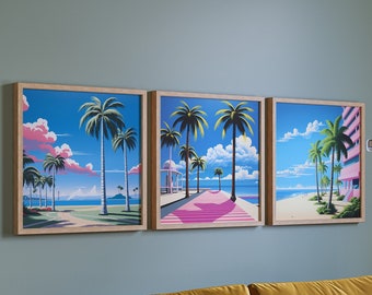 Palm Beach Set om 3 | | Väggkonst i Hiroshi Nagai-stil | nagai-affisch