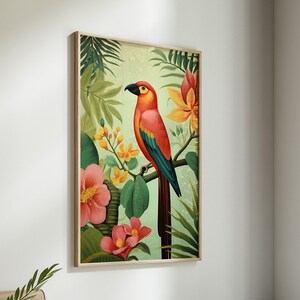 Tropical Parrot Jungle Poster | Henri Rousseau Inspired Botanical Wall Art | Tropical Wallpaper | Maximalist Decor