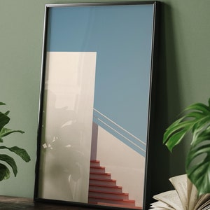 White and Orange Staircase - Architecture Poster - Vibrant Home Decor | Bauhaus Poster | Art Deco Architectur