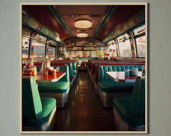 Retro Diner Interior Photo Print | 60s 70s Nostalgia
