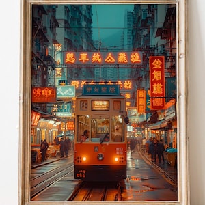Calle comercial de Hong Kong al estilo de los años 80 / Ciudad asiática Descarga digital / Archivo imprimible / Impresión urbana