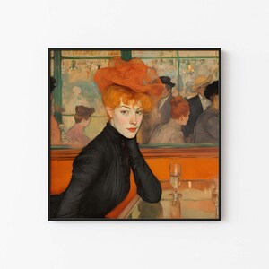 Charmant portrait d'une femme rousse dans un bar | Poster Jugendstil | Impression d'art à téléchargement immédiat