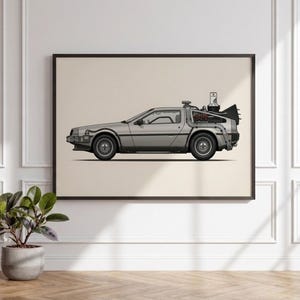 Póster de la máquina del tiempo DeLorean, ilustración del coche de Regreso al Futuro, arte de pared