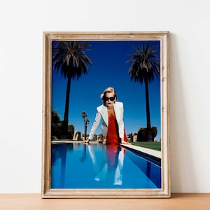 Modèle féminin années 90 à la piscine - Poster photo, style Helmut Newton | Art téléchargeable