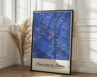 Personalized Heart Map Poster, Custom Coordinates Print, Home or Couple Location Wall Art