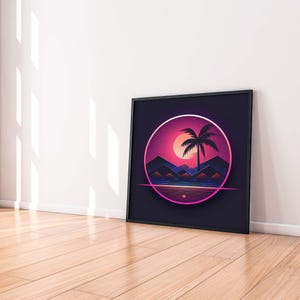 Retrowave - Palmiers - Affiche des années 80 | Impression d'art numérique rétro | Affiche d'art téléchargeable