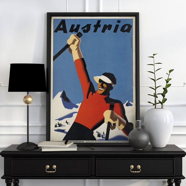 Cartel de esquí vintage de Austria / Anuncio de esquí retro Österreich / Impresión de anuncios retro