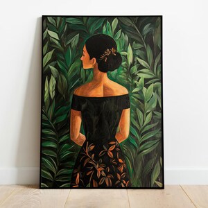 Peinture représentant une femme dans la jungle | Poster de la galerie maximaliste | Tableau de style Henri Rousseau
