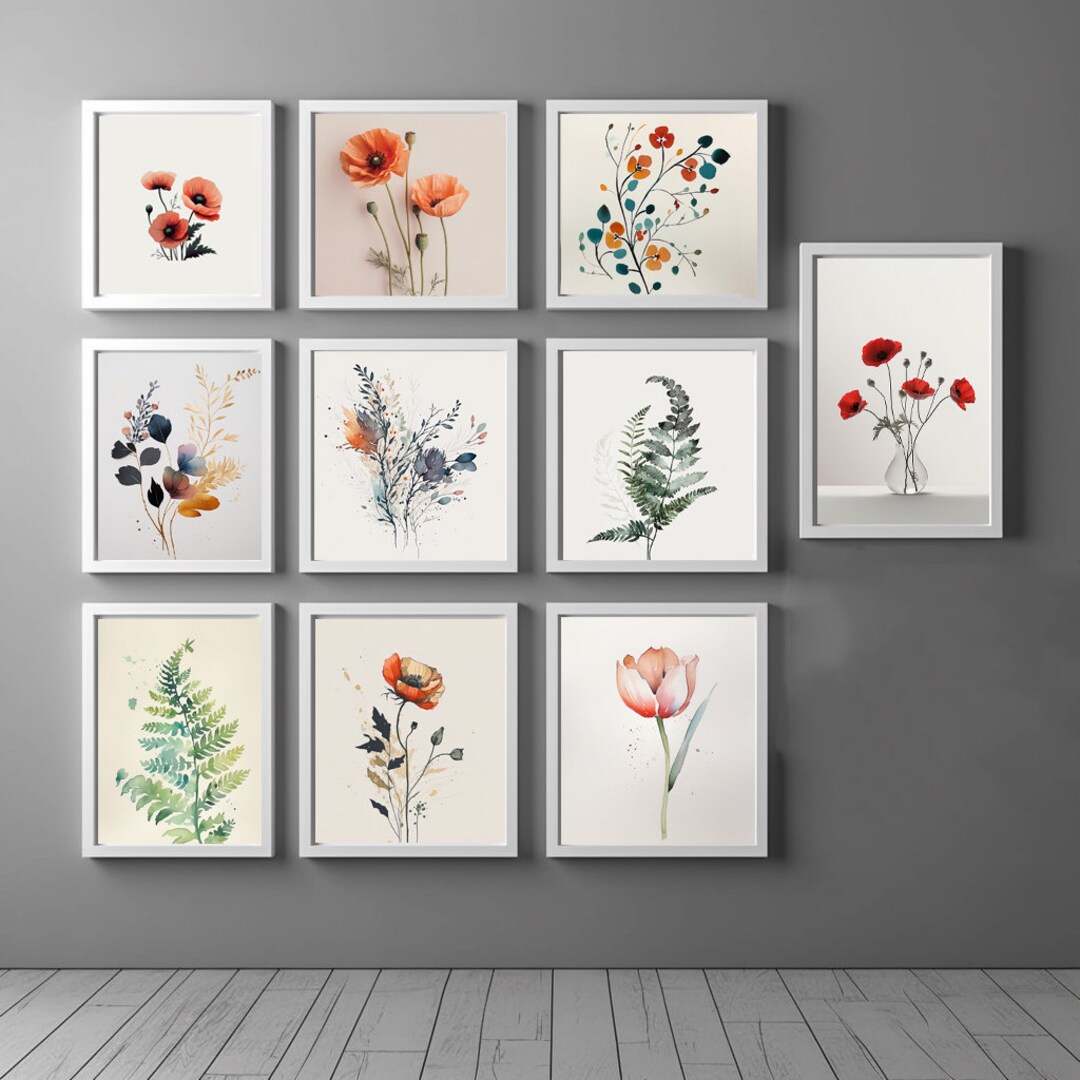 Botanical Flower Print Set: Watercolor Floral Wall Art (digital ...