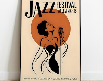 Mid-Century Modern Jazz Festival Poster Harlem Nights New York City Music Art