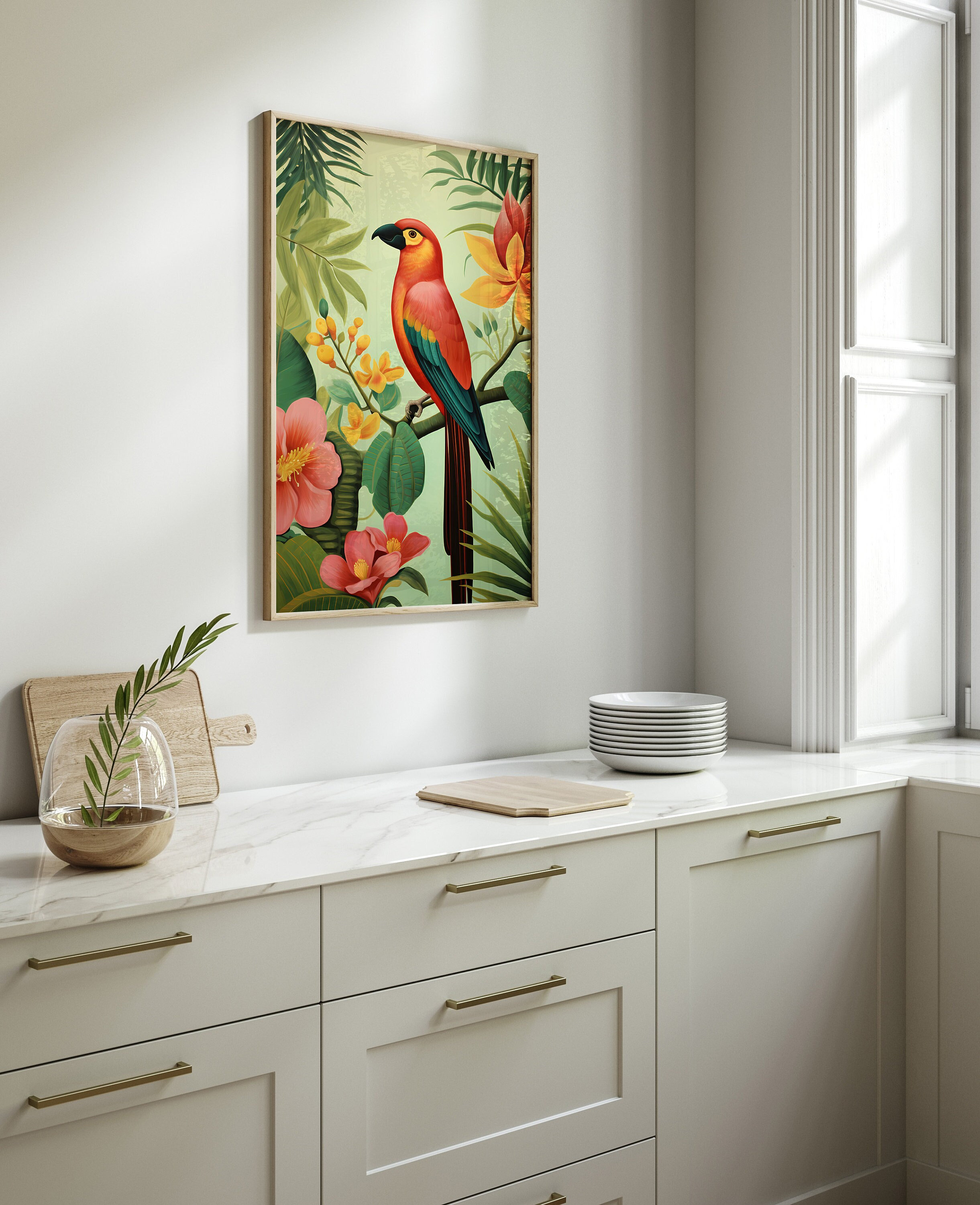 Impression D'art Jungle Tropicale Style Henri Rousseau – Oiseaux, Singes, Toile I99
