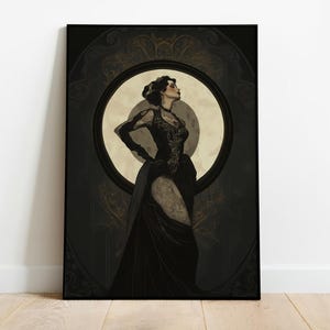 déesse Art nouveau | Art gothique sombre de la reine Alphonse Mucha | Impression d'art classique