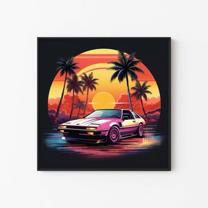 Salon de l'auto de Palm Beach - affiche des années 80 | Impression d'art rétro | Impressions d'affiches à téléchargement immédiat | Ondes rétro