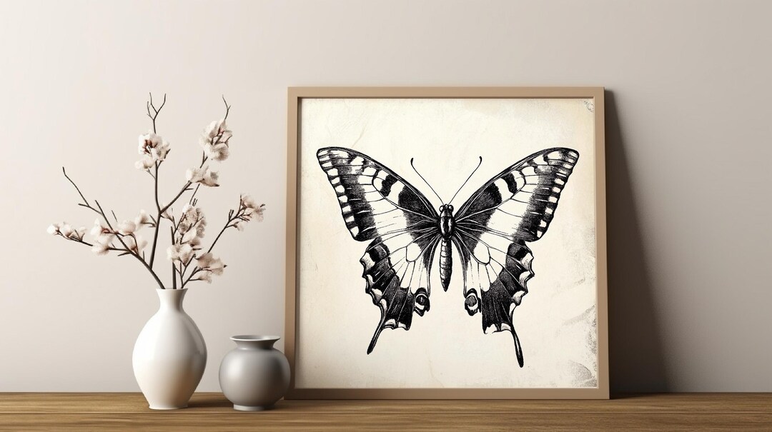 Vintage White Butterfly Print | Moody Cottagecore Wall Art | Digital ...