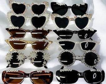 Óculos de sol personalizados para o verão, óculos de sol para noivas, óculos de sol de pérola para a noiva, óculos de sol de coração para noivas, chá de panela, noiva