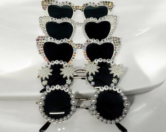 WHITE Personalised wedding sunglasses Personalised Sunglasses | Pearl Sunglasses | Hen Party | Hen Do | Bride Sunglasses | Bride Accessories