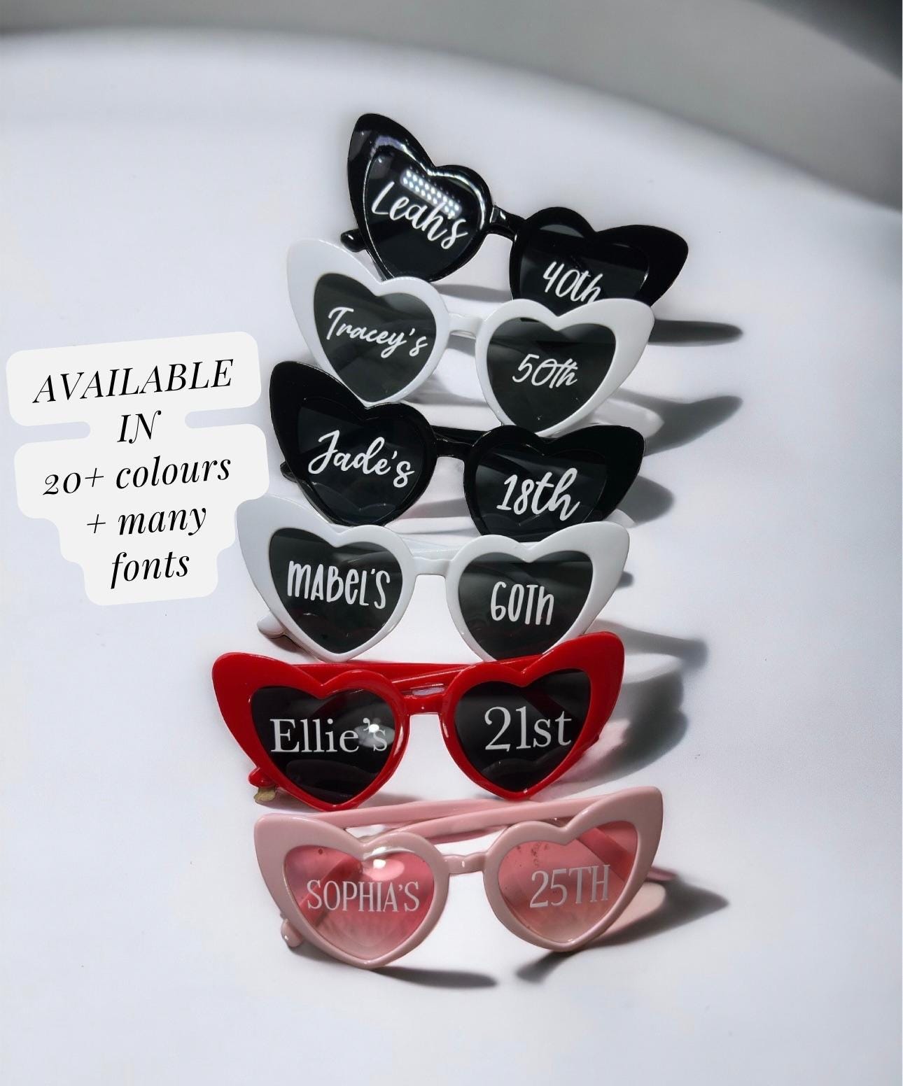 HELLO FORTY 40th Birthday Glasses For Women - White Heart Shaped Bling Sunglasses For Birthday Parties & Photo Props