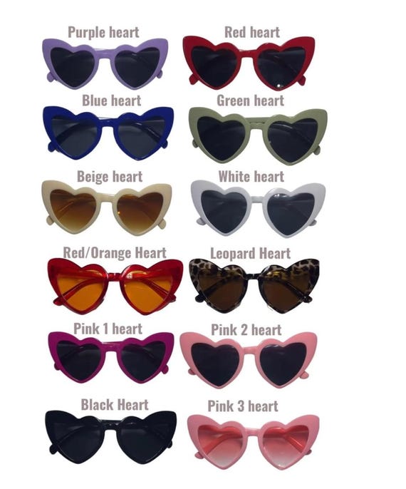 Heart-Shaped Sunglasses Set - Pink, Red, Black, White, and Leopard. 6 Pack Pink Heart Sunglasses Bachelorette Party Bulk, Retro  main image 4