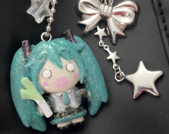 Miku Leekspin Handmade Keychain Charm, Vocaloid
