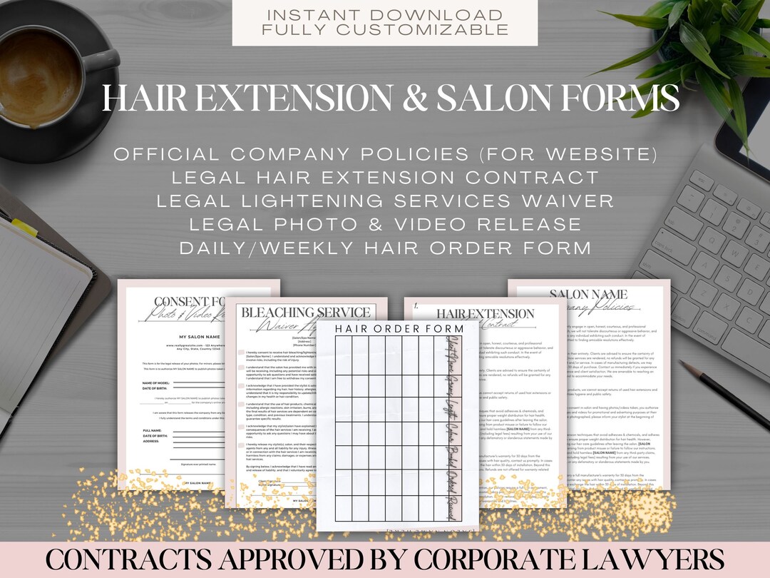 EDITABLE Hair Extension & Salon Forms Bleaching Service Waiver Company