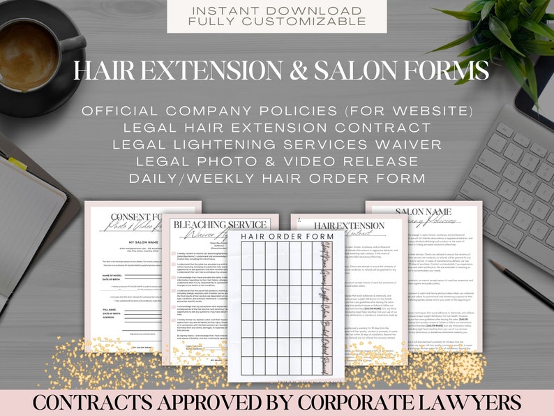 EDITABLE Hair Extension & Salon Forms Bleaching Service Waiver Company
