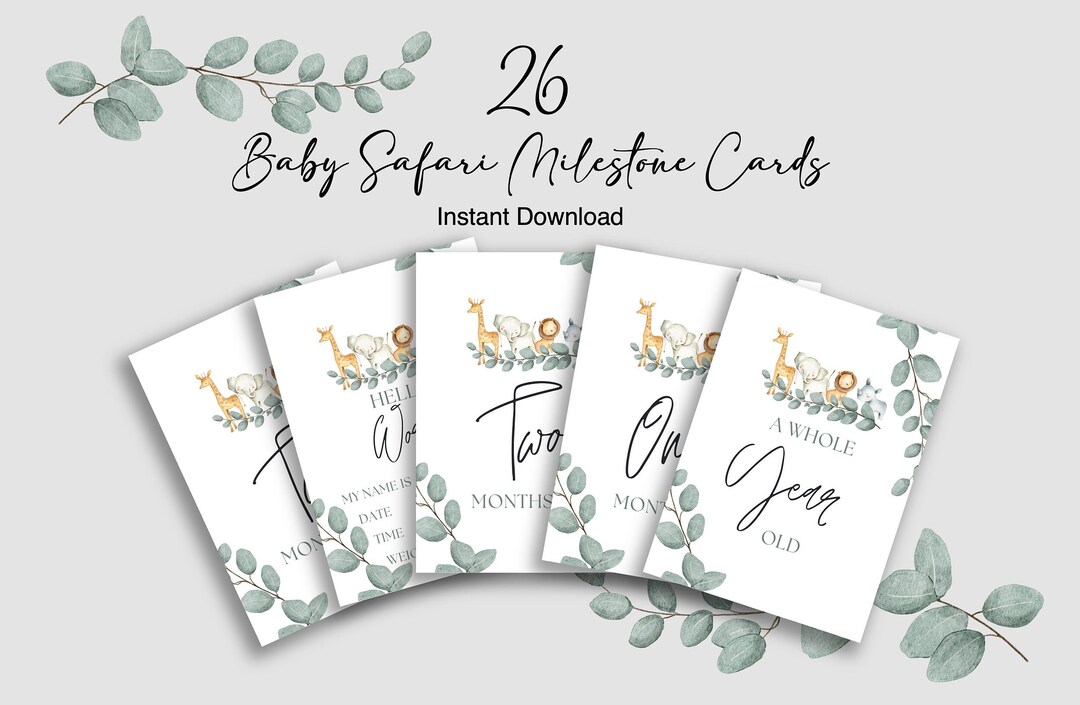 Baby Shower Gift Milestone Cards SAFARI JUNGLE Instant Download Nursery ...