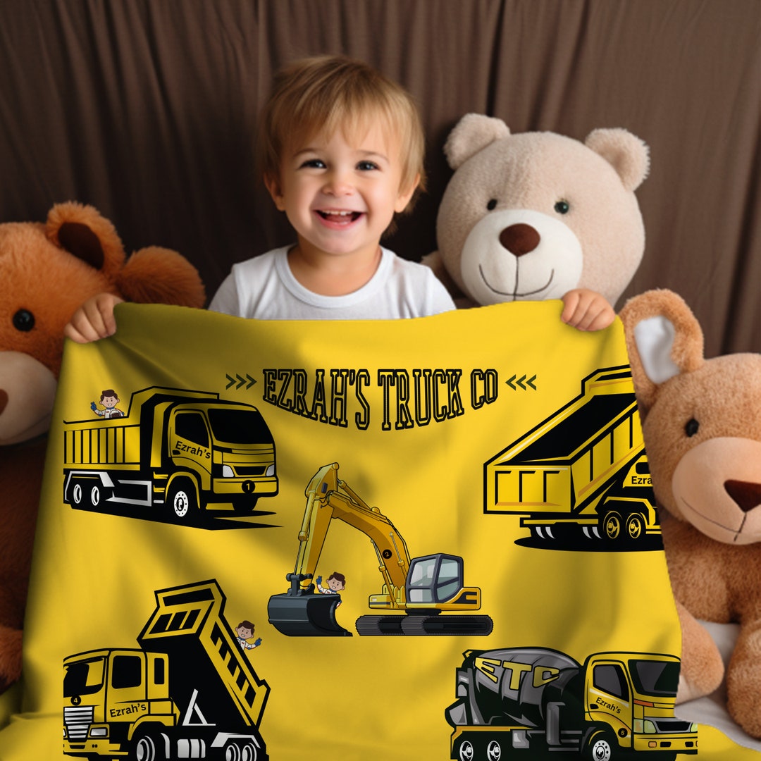 Kids Personalised Construction Blanket Supersoft Toddler Customized