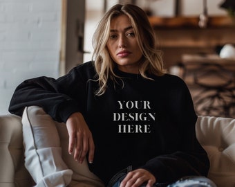 Gildan 18000 Mockup | Gildan Black Sweatshirt Mockup | Model mockup | Crewneck black sweatshirt | Oversized sweatshirt | Simple mockup