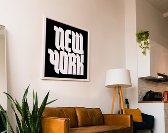 Modern New York City Typography Print: Black and White Wall Art (Digital Download)