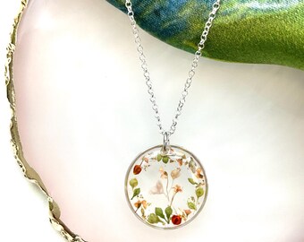 Collana in argento sterling con fiori secchi in resina – Gioielli con fiori veri