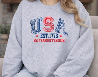 Sudadera USA Est. 1776, Sudadera con capucha 250 años de libertad, Sudadera con estampado patriótico estadounidense, Regalo unisex para el 4 de julio, Orgullo estadounidense