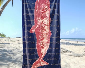 Whale Beach Towel, Nautical Coastal Towel, Ocean Animal Pool Towel, Navy Sea Life Towel, Beach Gift for Whale Lovers Kids Adults USA Summer!