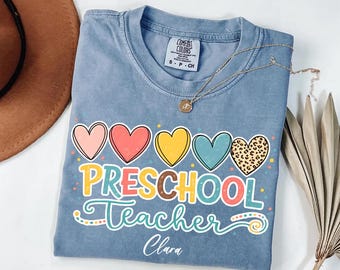 Preschool Teacher Heart Rainbow Comfort Colors® Shirt, Teacher Gift, Heart Rainbow Sweatshirt, Cute Teacher Graphic Gift for Teachers USA