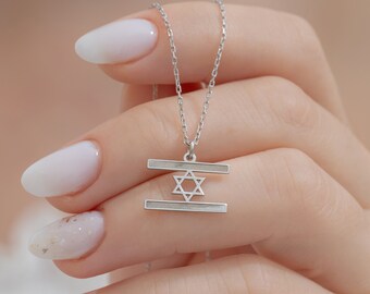 Dainty Israel Flag Necklace, Silver Magen David Star Necklace, Judaica Religious Necklace, Birthday Christmas Gift for Women, Men and Kids